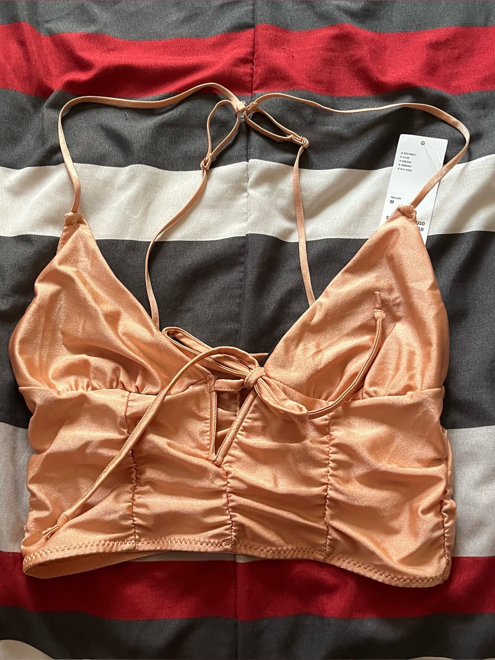 Urban Outfitters Satin Tie-Front Bralette in Peachy Apricot